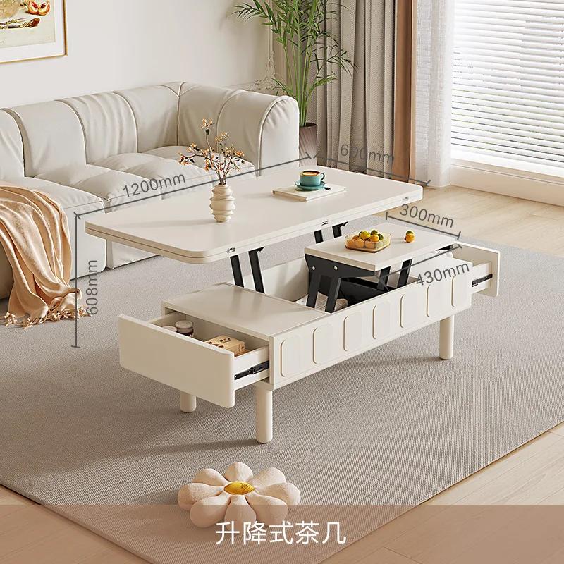 LYN cream wind coffee table TV cabinet combination multi-function lifting folding dining table desk integration