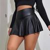 Women's PU Leather Pleated Mini Skirt High Elastic Sexy Short Skirt For Club Party Daily Wear
