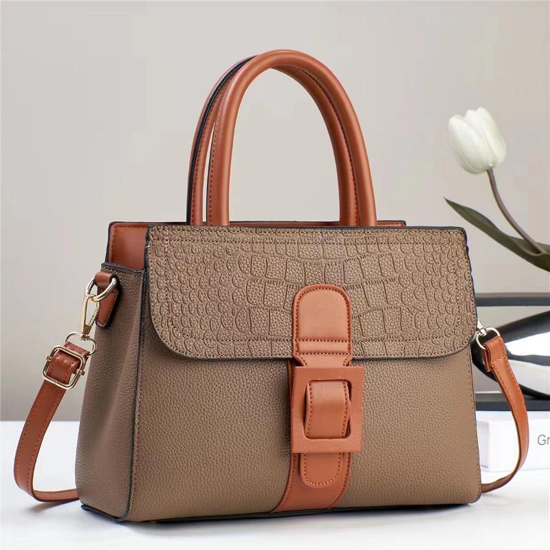 Contrasting Color Stone Pattern, Simple Leather Texture, Personality and Large Capacity, Shoulder Crossbody Big Bag