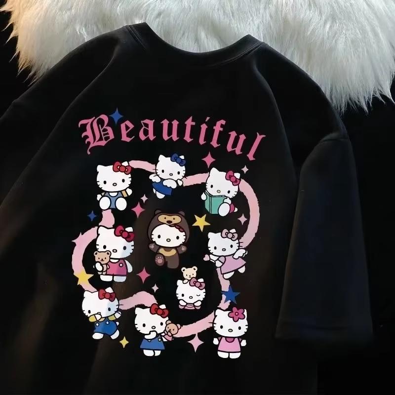

2026 Summer new Hello Kitty Collection100Cotton Printed Shortsleeved Tshirt Boys and Girls Childrens S