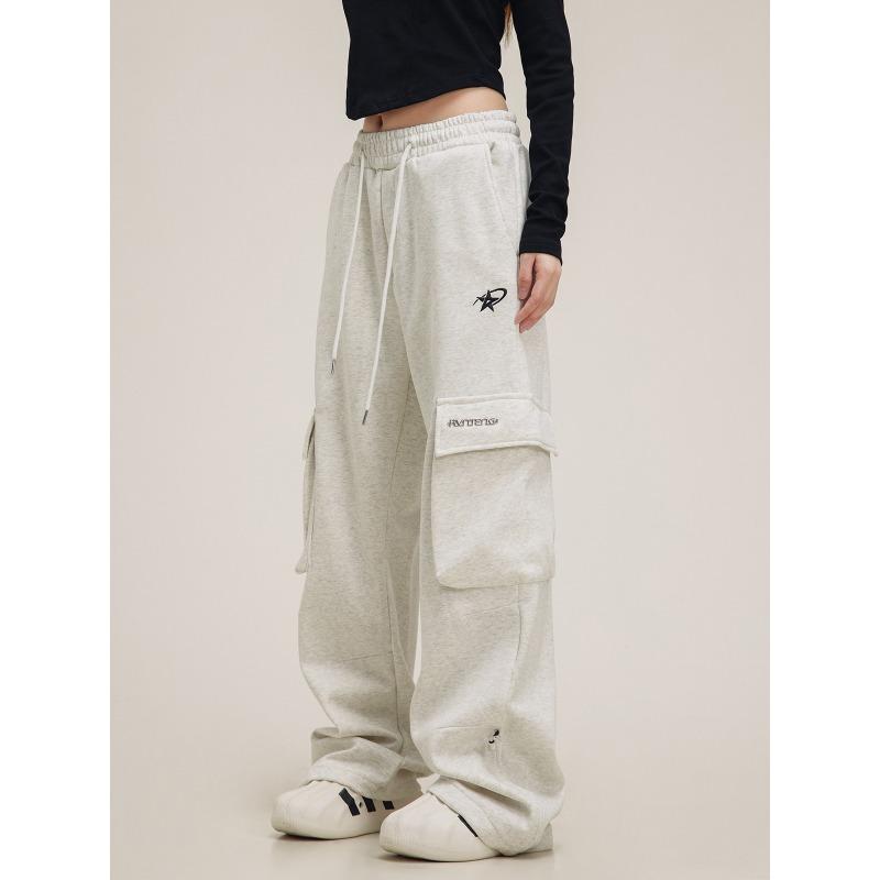 

Overalls Women s Casual Trend High Street Hip Hop Loose and Skinny Sports Pants Wide Leg Versatile Straight Pants S серый