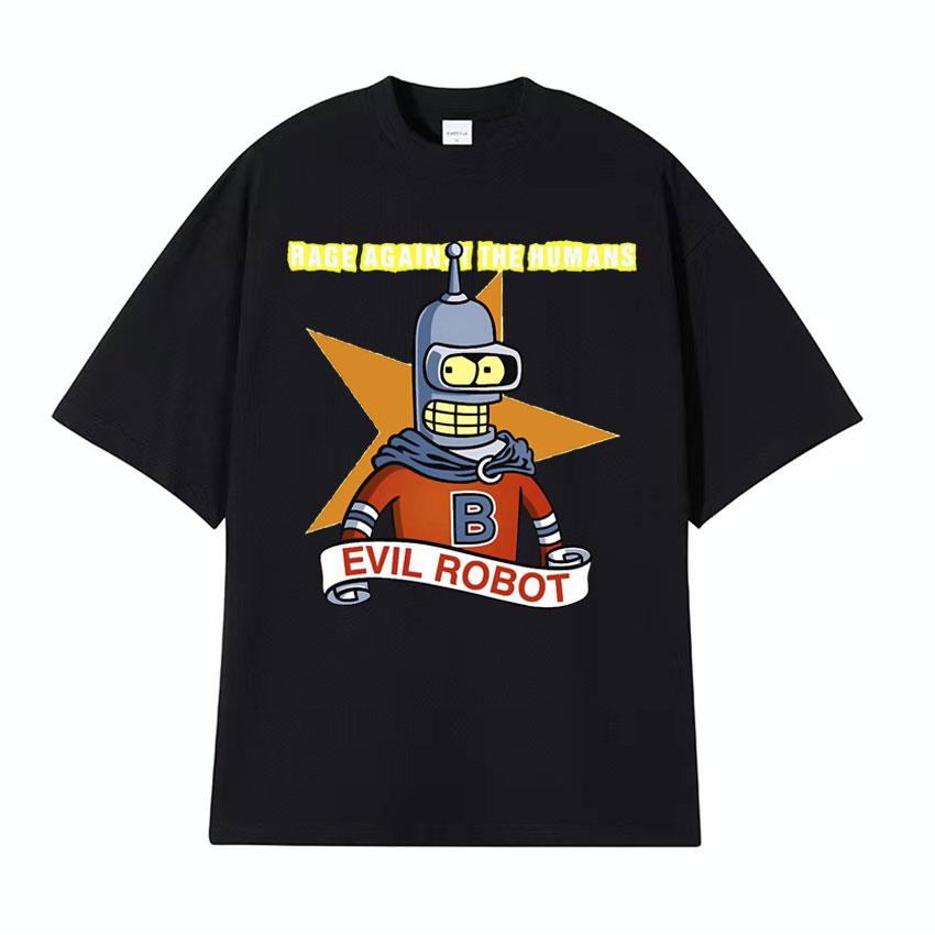Against The Humans Robot Meme Tshirt Funny Bender Kill All Humans Cartoon T Shirt Men Women Casual High Quality Cotton Tshirt