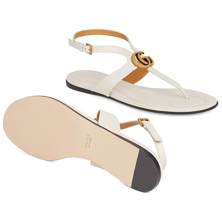 Gucci Double G Leather One Strap Sandals Women's White 746030 BKO00 9049