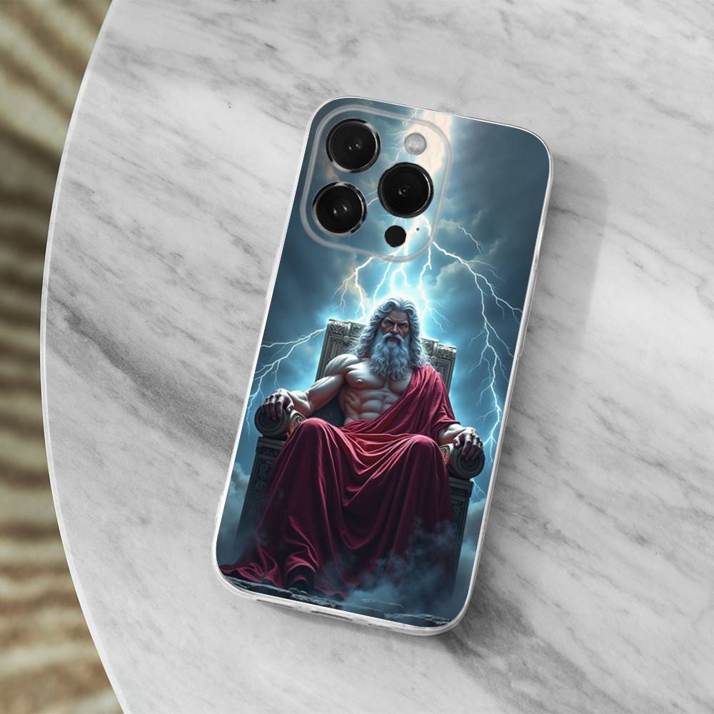 Greek God King Zeus For iPhone Max,14,SE,12,15,Pro,17,Plus,11,XS,Mini,16,X,13,XR,Transparent Soft Cover Case
