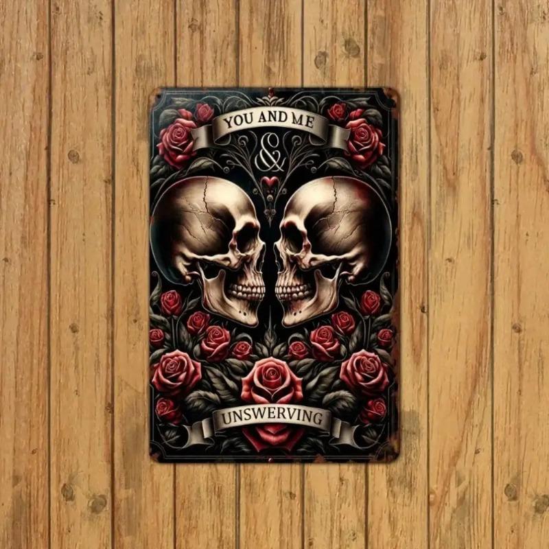 Gothic Skull Rose Metal Wall Art Vintage Home Office Decor Goth Aesthetic Metal Plaque 20x30cm