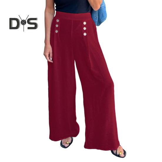 

Женские широкие брюки с высокой талией, украшенные пуговицами, повседневные свободные брюки для повседневной носки, путешествий, офиса S вино красного