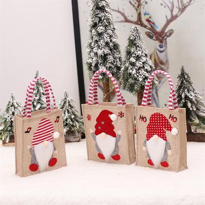 Christmas Linen Embroidery Tote Bag Xmas Children Gift Bag Santa Snow Doll Elk Candy Bag Merry Christmas Decor Storage Bag