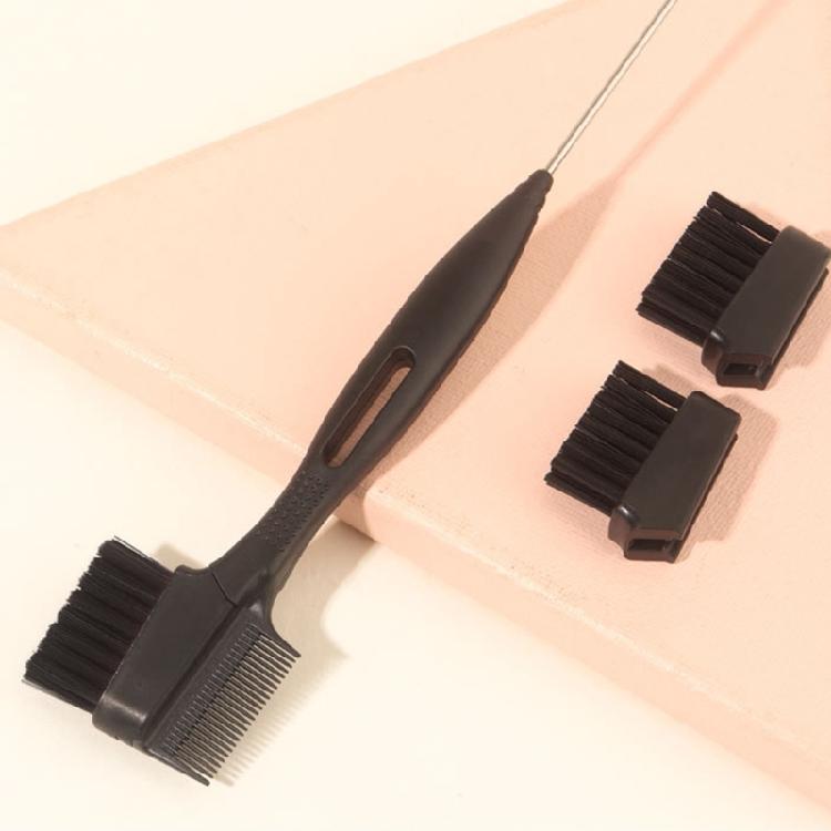 Hair Control Edge Brush with Metal Rat Tail Comb Double Sided Hair Styling Brush