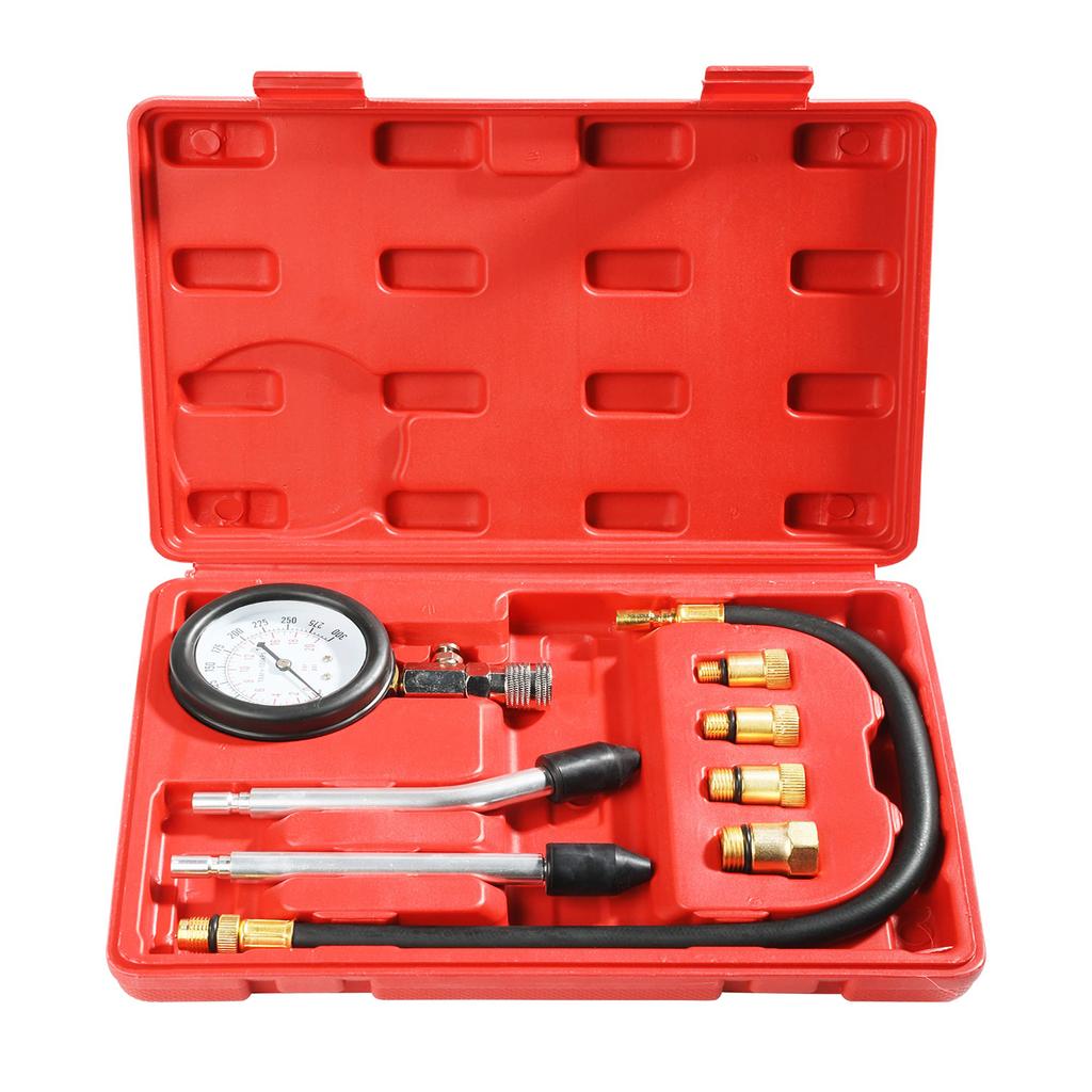 8pcs Petrol Engine Cylinder Compression Tester Kit Automotive Tool 0-300PSI Engine Cylinder Pressure Gauge for Petrol Gas Engine