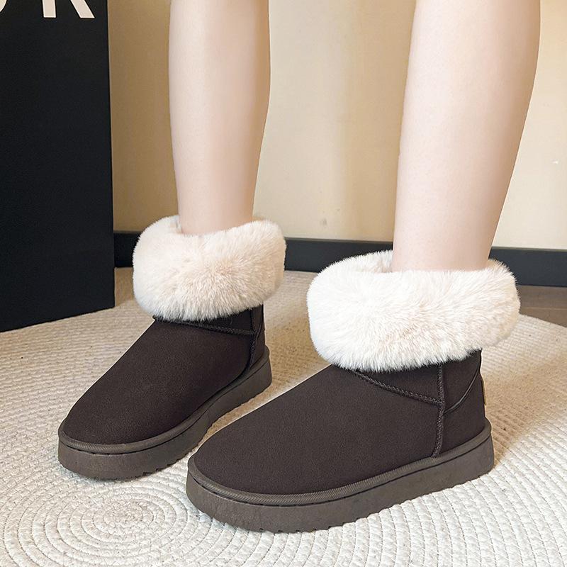 Foreign trade large size winter new platform cotton shoes Mao Mao mouth flat bottom low heel snow boots one pedal round head women's cotton shoes