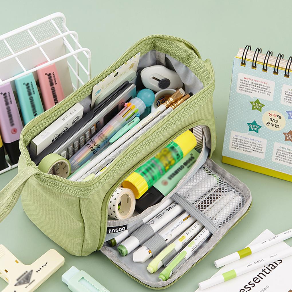 Pencil Bags Capacity Multifunctional Double-Layers Storage Box Solid Color Fabric School Supplies Children Teacher Women Men