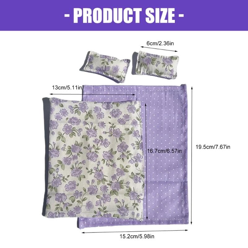 Rural Flower Print Bedding Sheet Pillow Quilt With Detailed Design For 1/12 Doll House Bedroom Model Scene Display