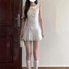 Spring and summer sweet wind white polka dot doll collar dress women's summer new sleeveless design women's A-word short skirt