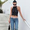 European and American summer new fashionable women's fashionable girls' stand-up collar, sleeveless lace backless irregular lace lace vest for women