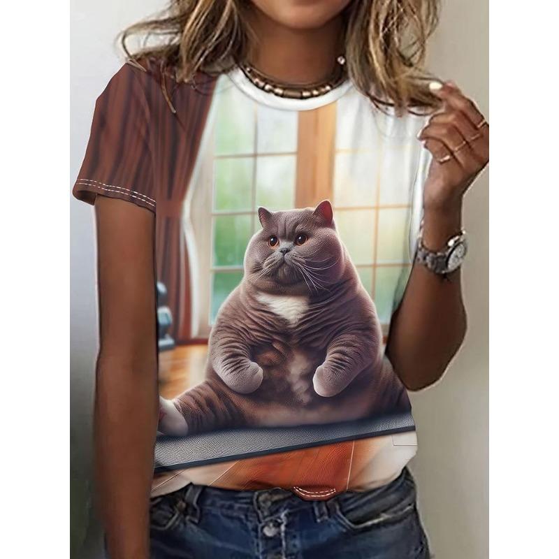 Women's printed short-sleeved T-shirt - Soft round-neck casual top, suitable for daily wear and various themed occasions