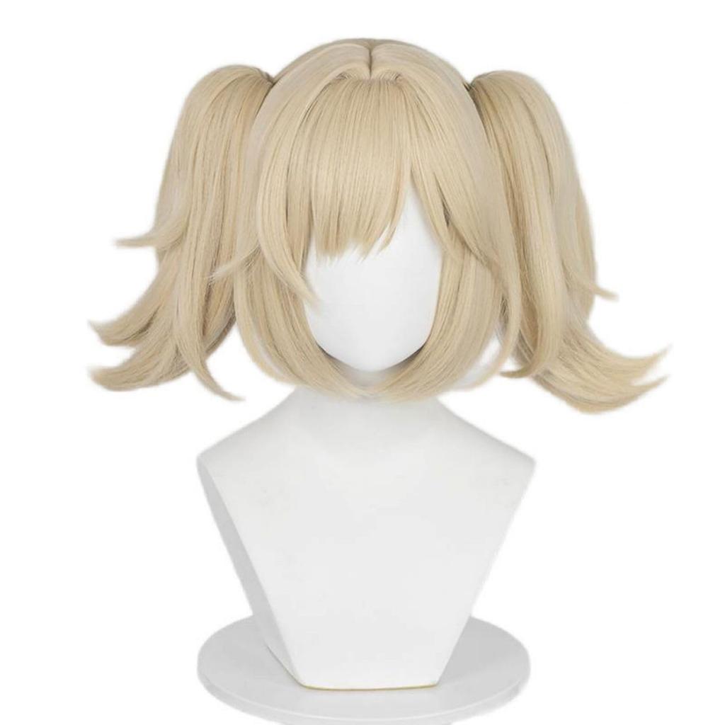 Gold Short Wig with Twin Perfect for and with Wig Perfect for Cultural and School Tail, Cosplay, Games, Disguises. Heat-Resistant Net. Halloween,