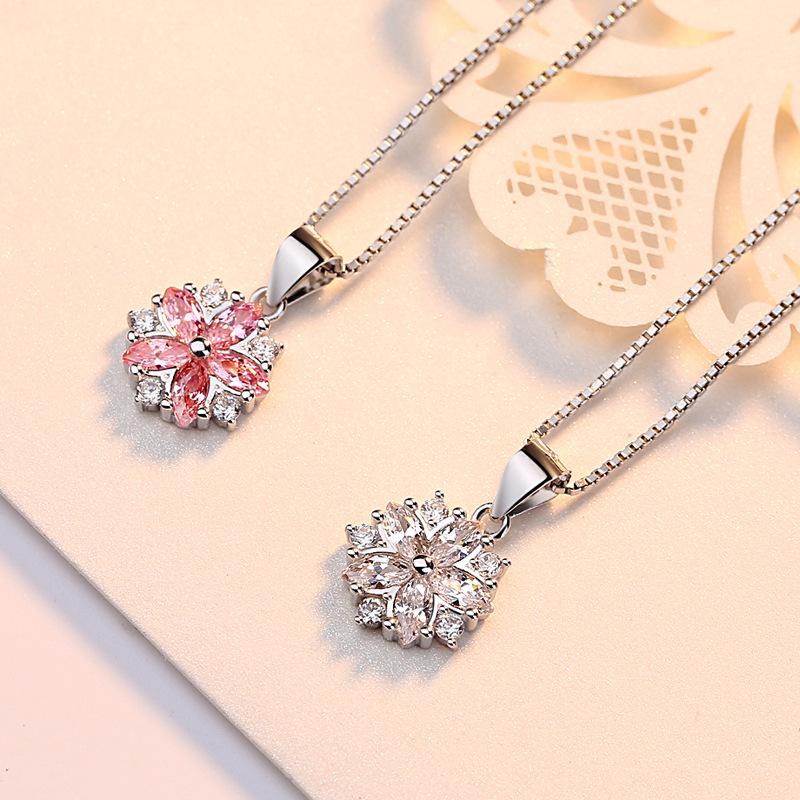 925 Silver Cherry Blossom Pendant Necklace - Simple, Versatile Clavicle Chain for Women, Ideal Birthday Gift