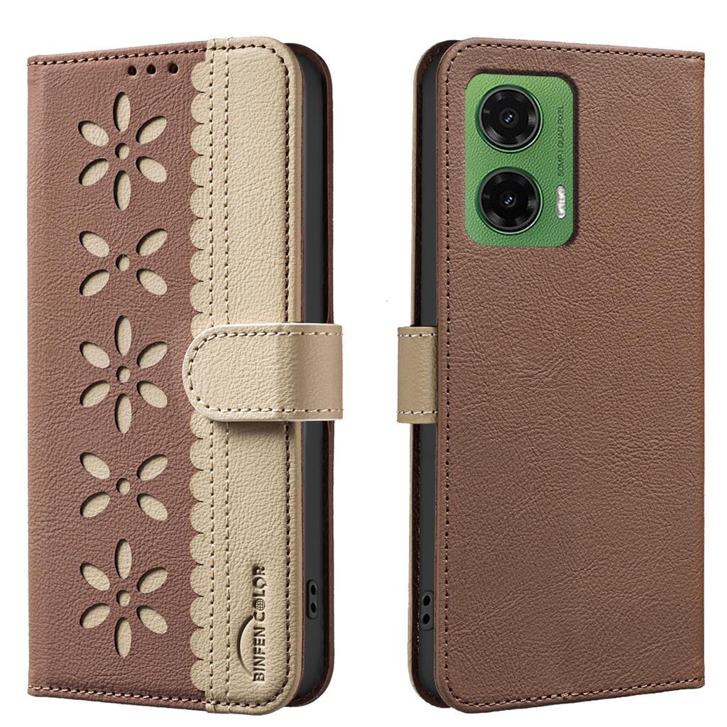 For Motorola Moto G35 5G Leather Case BINFEN COLOR BF36 Floral Pattern Phone Cover RFID Blocking Wallet Stand