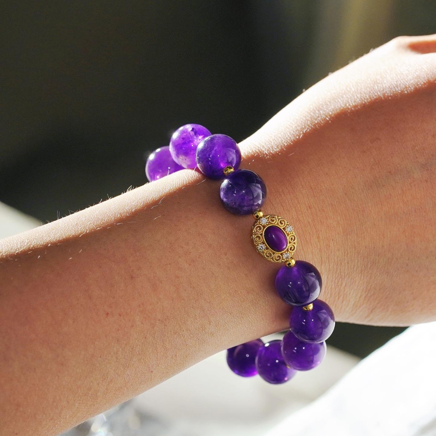 12Mm Natural Royal Grape Purple Amethyst Design Bracelet Bracelet