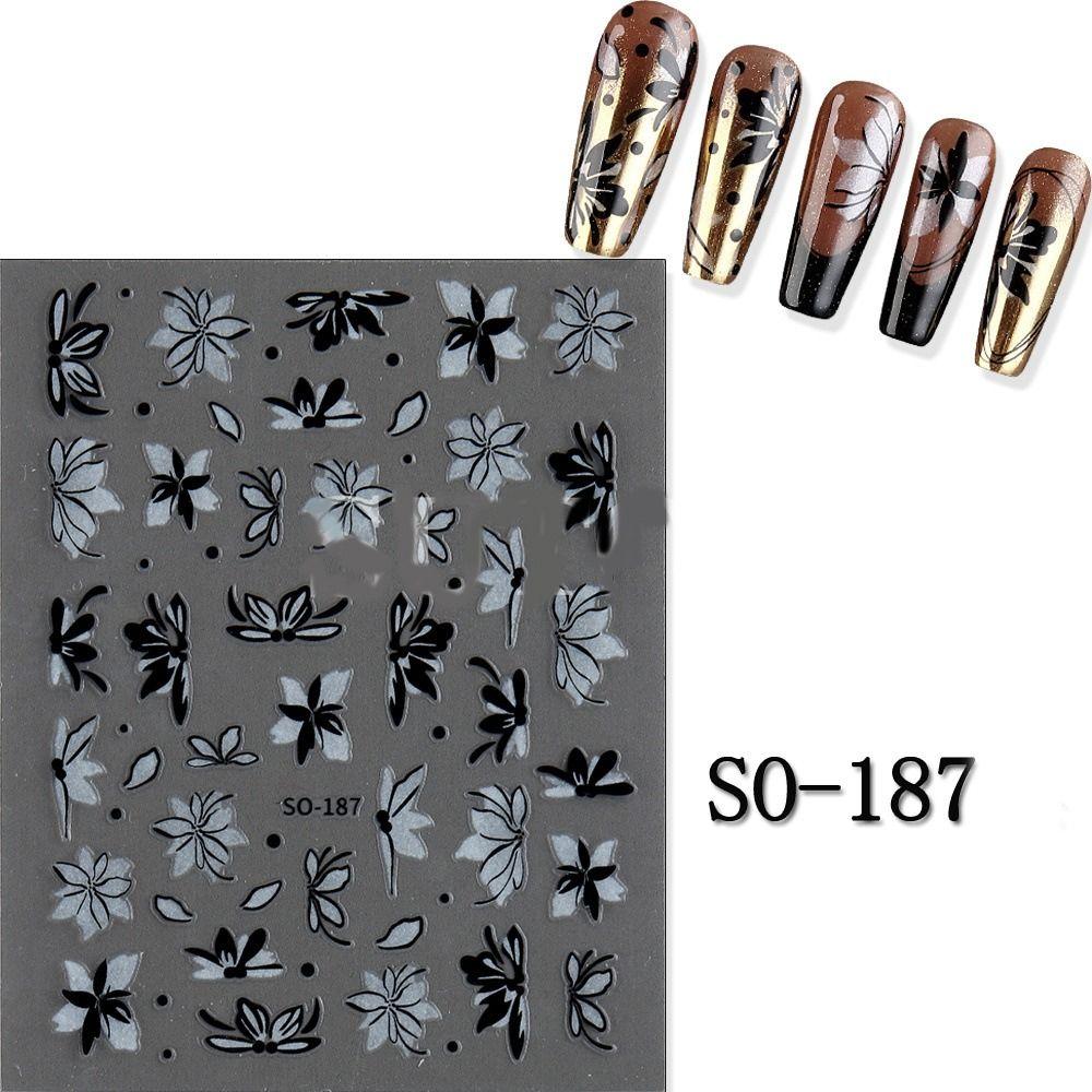3D Charm Black White Flower Floral Petal Nail Decoration DIY Nail Art Stickers  for Nails