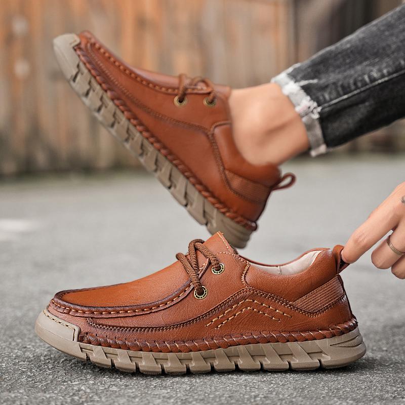 Fashion Men's Leather Casual Shoes Handmade Breathable Shoes Soft Low-top Working Shoes