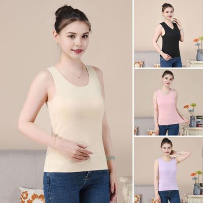 Winter Women Thermal Vest Seamless Double-sided Plush Fast Temperature Lock Round Neck Slim Fit Elastic Sleeveless Inner Wear Bottoming Tank Top