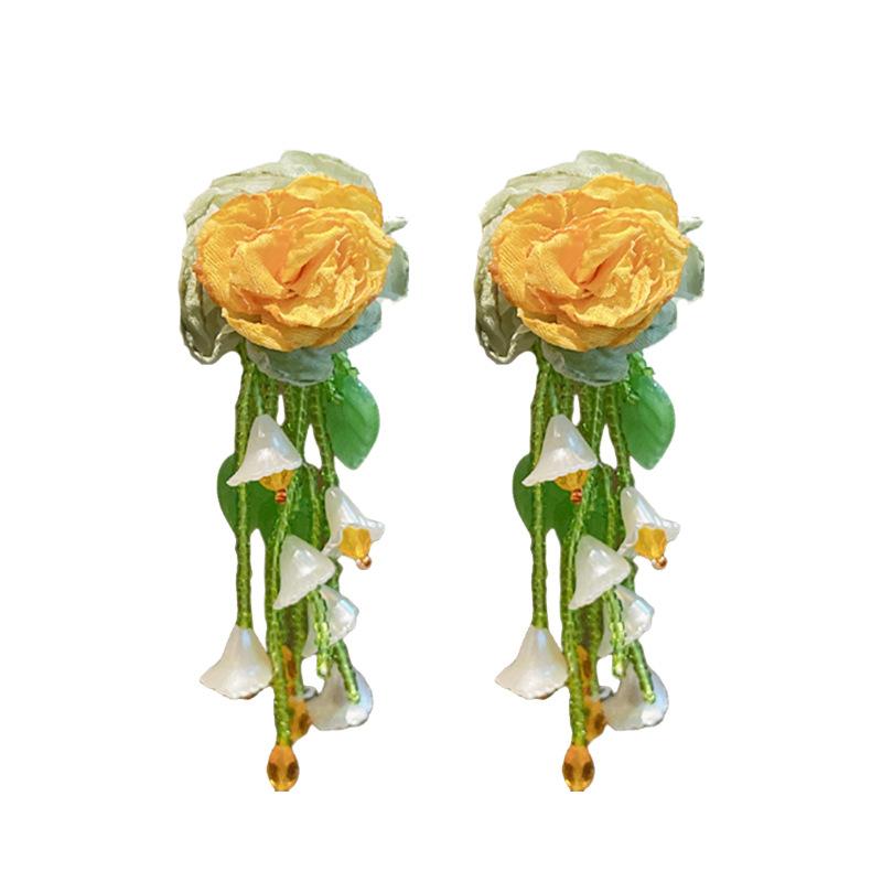 Silver needle Mori flower fringed earrings ins sweet design stud earrings Korean high-end versatile earrings