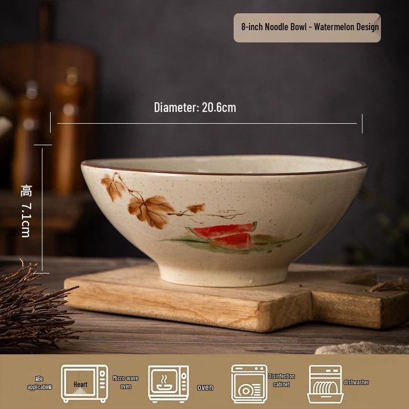 Large Chinese Retro Ceramic Ramen Bowl Set - Creative Home Tableware with Conical Hat Design