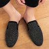 Trend Glitter Rhinestone Leather Half Slippers Shoes For Men Designer Outerwear Mules Casual Slides Slippers Sandals Mocassins