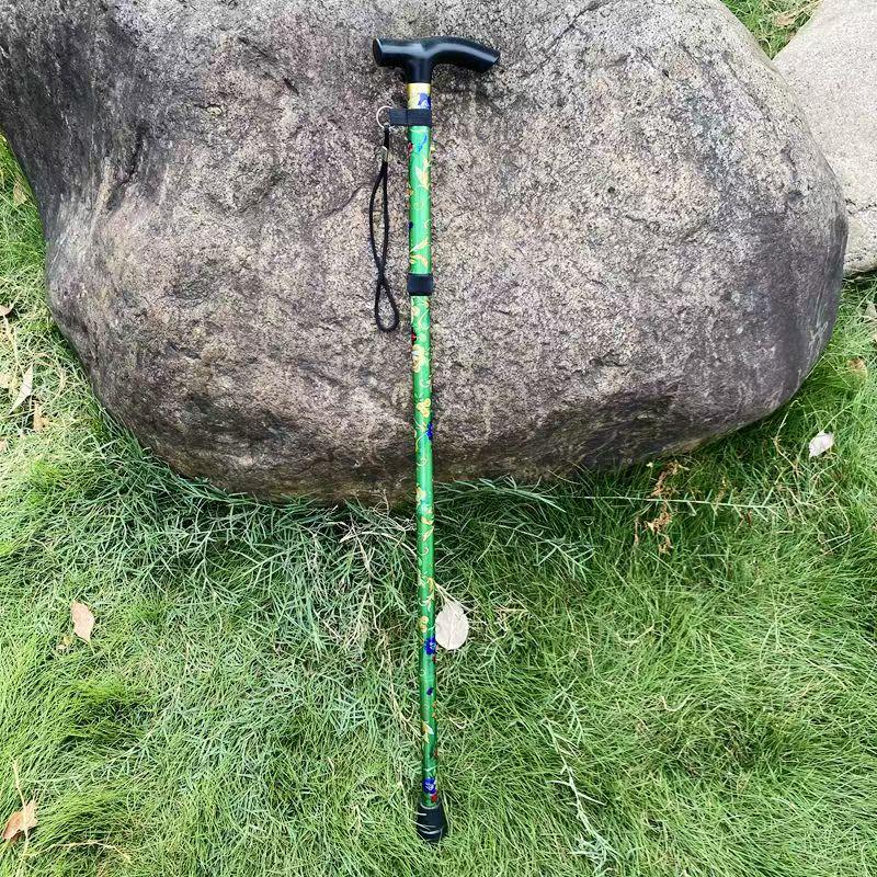 Telescopic Folding Walking Stick for Hiking - Printed Design with Straight Handle for the Elderly.