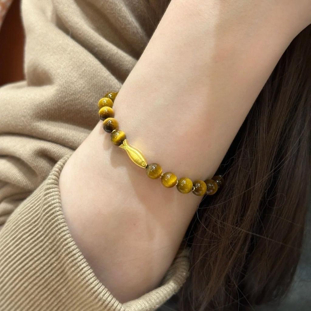 Golden Tiger's Eye Stone Bracelet Female Niche Design New Chinese Retro Small Goldfish Beaded Handwoven Bracelet for Girls