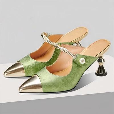 Damen niedlich süß leicht grün spitz zulaufend zum Hineinschlüpfen Stilettoabsatz Schuhe Dame lässig beige Mode sexy Schuhe ab795