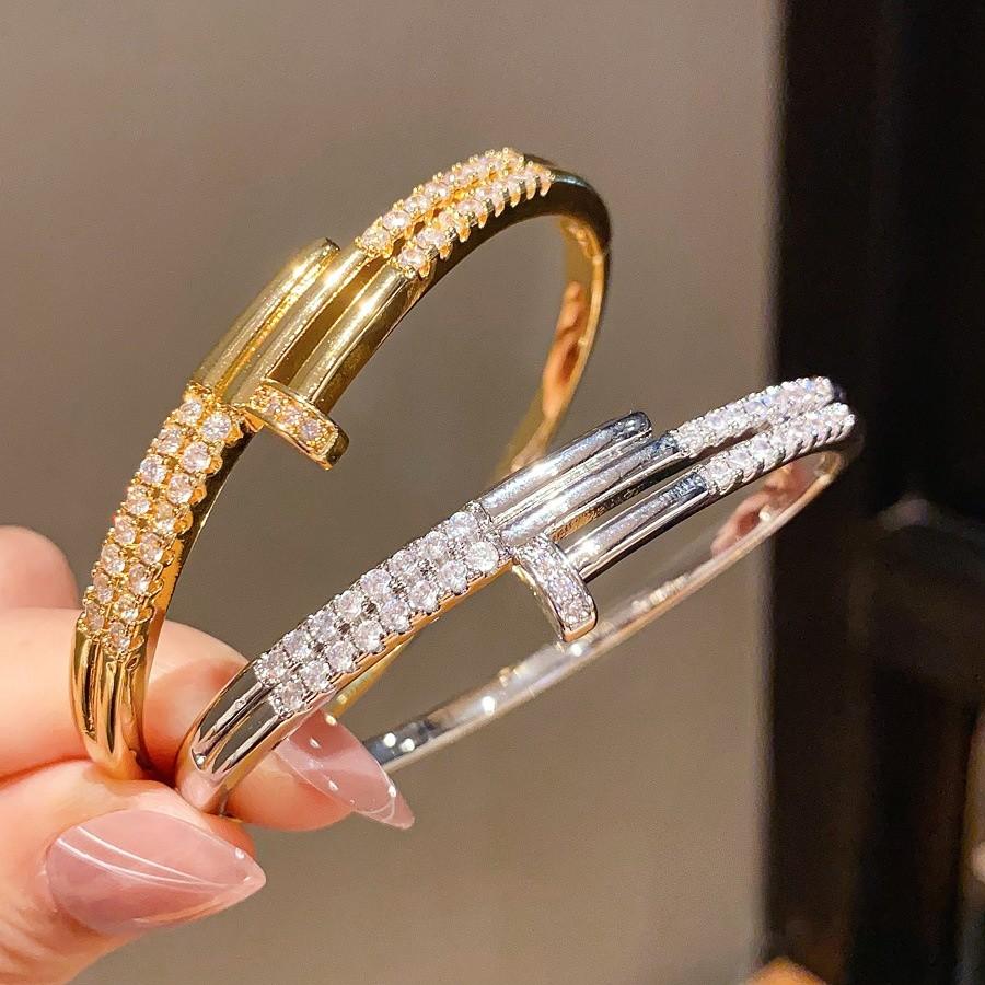 Retro Minimalist Zirconia Strap Bracelet In Copper For Women Elegant Daily Wear