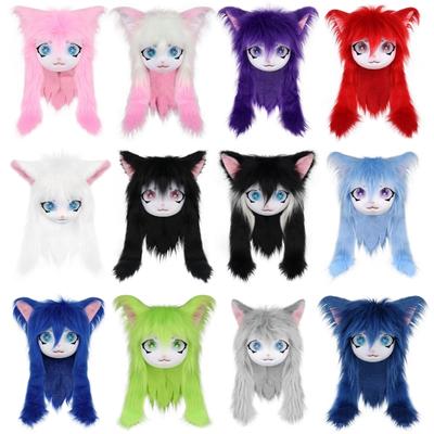 Pälsdjurshuvud Katter Fursuit Klippt Mask Plyschkattmask Söt Kattmask för Halloween Maskerader Cosplay Rekvisita