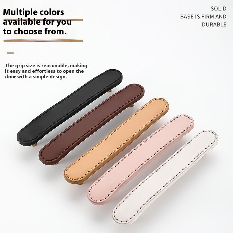 Soft Genuine Leather Drawer Pulls Handle And Knob For Children'S Room Cabinet Door Brass Leather Knob Brown Wardrobes Pull