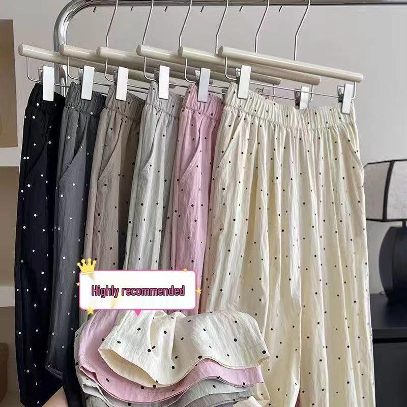 Summer Polka Dot Wide-Leg Yamamoto Pants: Women's Loose, Slimming, Drapey, Floor-Length Casual Pants