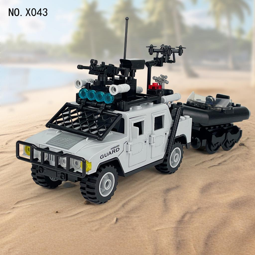MOC Small-Parts Police SWAT Emergency Command Container Armored Vehicles / Water Rescue Team Hummer Boat Weapon Building Block Set Toy