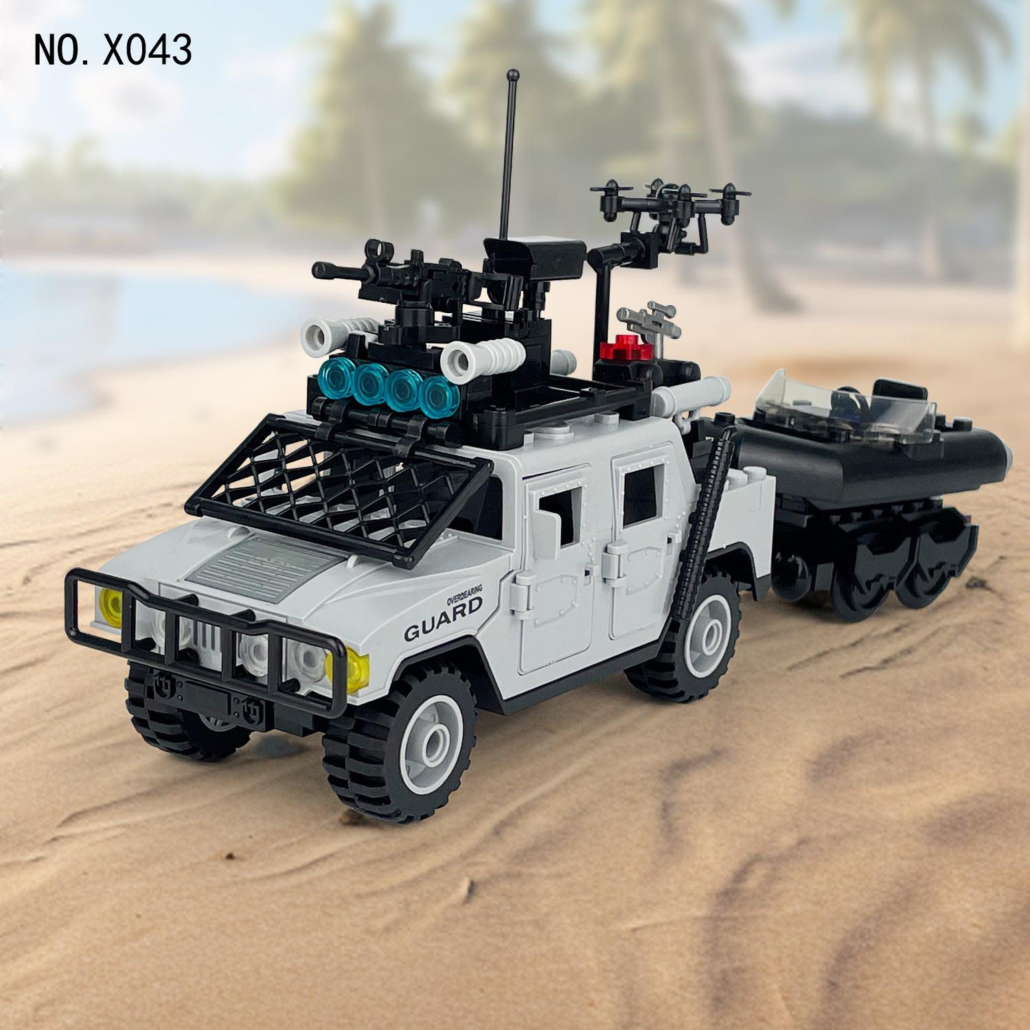 

MOC Small-Parts Police SWAT Emergency Command Container Armored Vehicles / Water Rescue Team Hummer Boat Weapon Building Block Set Toy