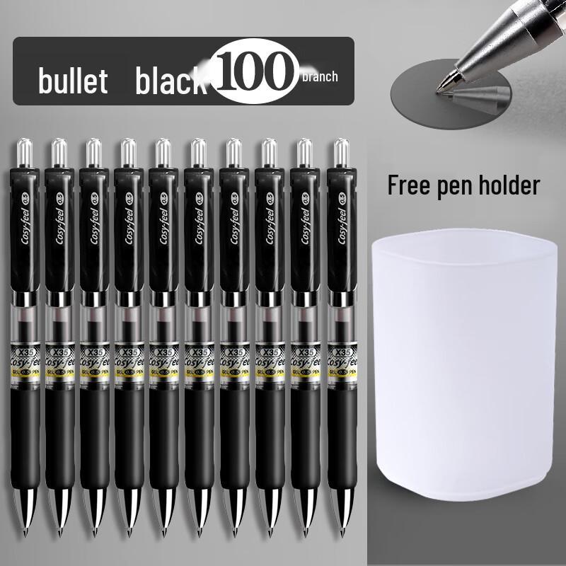 Ally K35 Retractable Gel Pens, Black, 100-Pack with Pen Holder