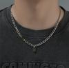 Niche design exquisite emerald zircon splicing light luxury retro necklace hip hop cool titanium steel Cuban collarbone chain