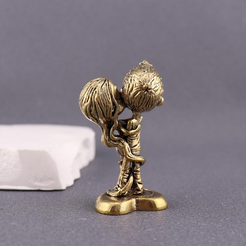  Ornement de Couple Rétro en Laiton Artisanat Créatif Ornement en Cuivre Petites Figurines Miniatures Décoration de Maison