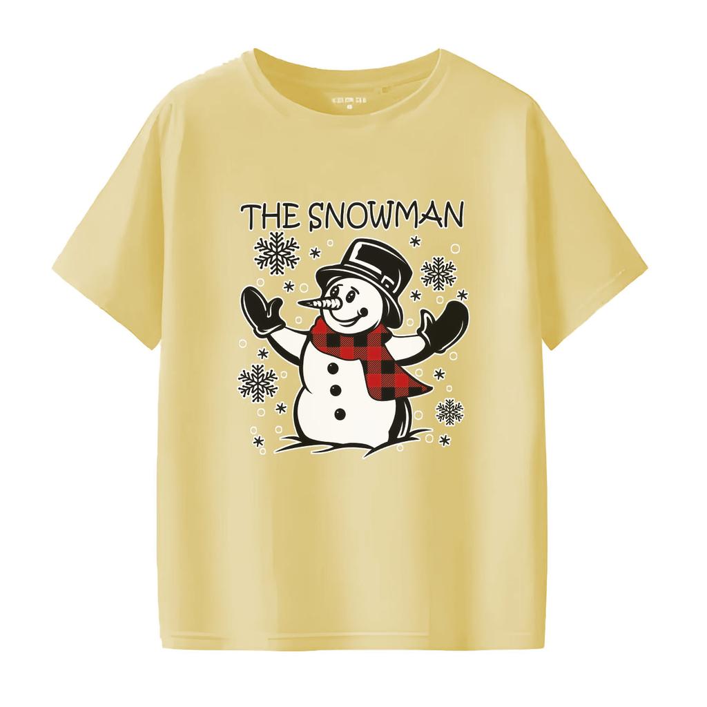 Fashionable Christmas Happy SnowUnisex Printed Pattern Tshirt Short Sleeve Round Neck Versatile Womens Tshirt