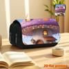 1pc Fairy Tale Mushroom House 2D Flat Printing Double-Layer Flip-Top Black Pencil Case - Back-to-School Essential Pencil Box, Daily Multi-Functional M