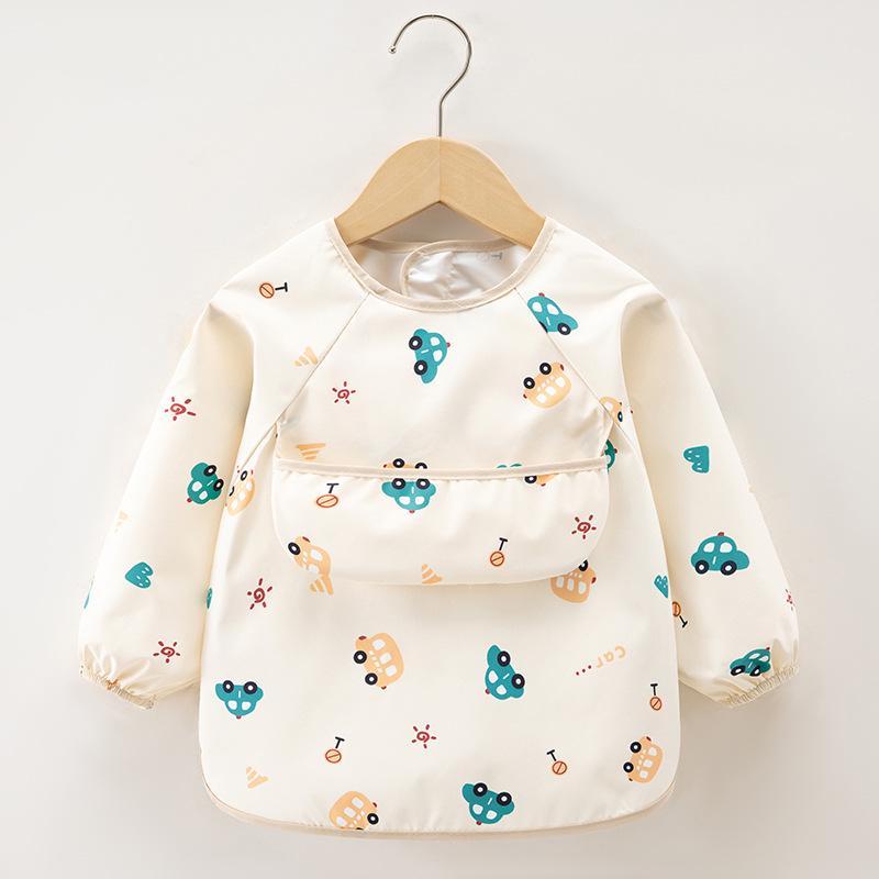 Waterproof Long Sleeve Smock Bib for Boys & Girls - Stain-Resistant Baby Eating Apron with Reverse Wear Protection