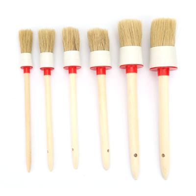 6 Stück Holzgriff Auto Detaillierungsbürsten Set Runde Ölmalerei Wachsbürsten