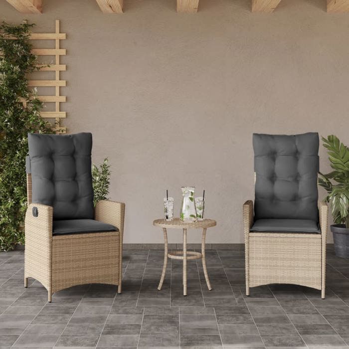 VidaXL Garden Reclining Chairs Set of 2 and Cushions Wicker 365269