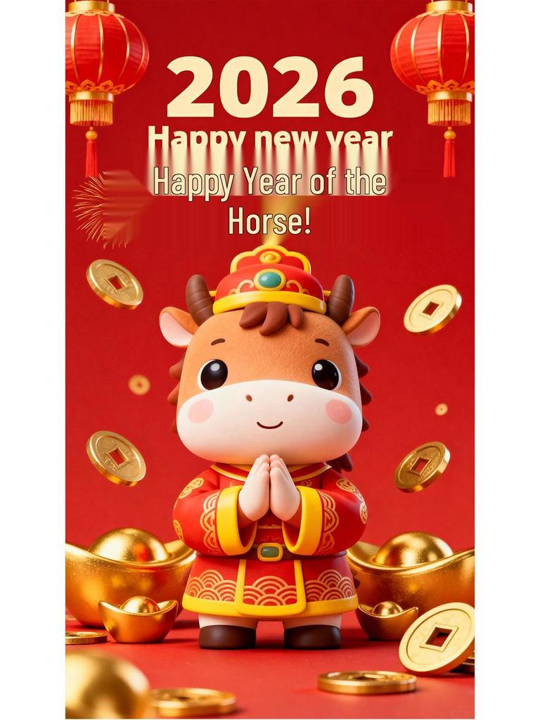 2026 Horse Year Kids' Red Velvet Hoodie - Guochao Style, Unisex, New Year's Greeting Apparel for Medium to Large Children