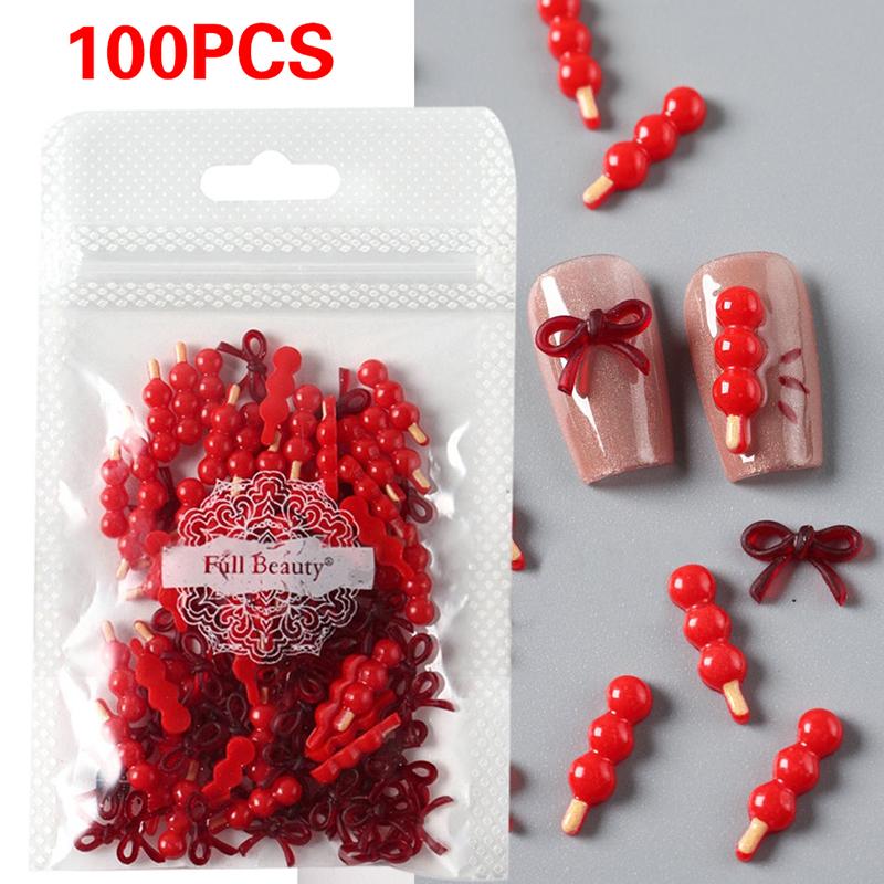 50/100Pcs Sugar-Coated Haws Resin Flatback Nail Art Decoration 3D Fun Food Cartoon Nail Jewelry Charms Chinese Style Nail Parts