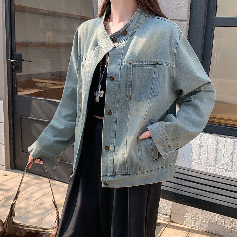 Women s Retro Stand Collar Short Denim Jacket - New Trendy Design L