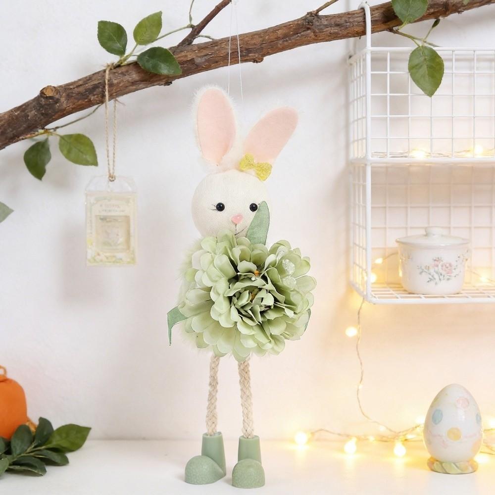 Cartoon Flower Rabbit Figurine Long Legs Easter Bunny Doll Easter Bunny Ornament Holiday Decor
